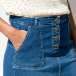 Jupe trapze en jean, boutonne - blancheporte