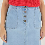 Jupe trap�ze en jean, boutonn�e - blancheporte