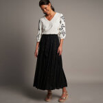 Jupon long en cr�pon et fils brillants, taille �lastiqu�e - 34 / 36 - noir - lora zellini