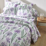 Linge de lit agapanthe en coton imprim fleurs - drap - housse 1 personneonne : 90x190cm - violet - colombine ...