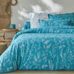 Linge de lit alessia en coton imprim fleuri - taie d'oreiller volant plat : 50x70cm - bleu - colombine ...