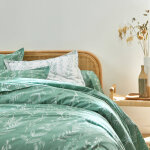 Linge de lit alessia en coton imprim fleuri - housse de couette 1 personneonne : 140x200cm - vert - ...