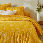 Linge de lit alessia en coton imprim fleuri - taie d'oreiller volant plat : 50x70cm - jaune - colombine ...