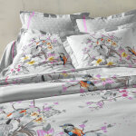 Linge de lit birdy en coton imprim oiseaux - drap - housse 1 personneonne : 90x190cm - gris - colombine ...