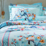 Linge de lit birdy en coton imprim oiseaux - drap - housse 1 personneonne : 90x190cm - turquoise - colombine ...