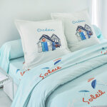 Linge de lit cabine en coton imprim� - drap - housse 1 personneonne : 90x190cm - bleu - colombine