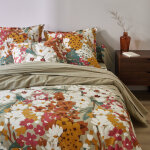 Linge de lit capucine en coton imprim - drap - housse 1 personneonne : 90x190cm - beige - colombine