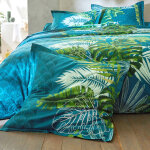 Linge de lit cayenne en coton imprimé feuilles de palmiers - colombine Linge de lit cayenne en coton imprimé feuilles de palmiers - colombine