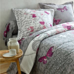 Linge de lit clestine en coton imprim fleurs et papillons - drap - housse 1 personneonne : 90x190cm ...