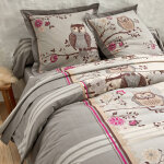 Linge de lit chouette flanelle - drap - housse 2 personnesonnes : 140x190cm - gris - colombine
