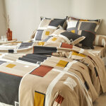Linge de lit chromie en coton imprim - taie d'oreiller volant plat : 65x65cm - beige - colombine