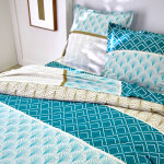 Linge de lit eddy en coton  motifs graphiques - taie de traversin 85x185cm - bleu - colombine