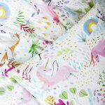 Linge de lit enfant rve imprim licornes - coton - drap - housse 1 personneonne : 90x190cm - blanc - ...