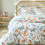 Linge de lit envole en coton  motifs papillons - housse de couette 1 personneonne : 140x200cm - blanc ...