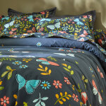 Linge de lit envole en coton  motifs papillons - taie d'oreiller volant plat : 50x70cm - bleu - colombine ...