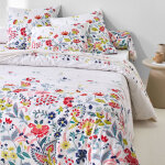 Linge de lit folk en coton imprim� - drap - housse 1 personneonne : 90x190cm - �cru - colombine