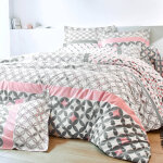 Linge de lit marlow en coton motifs gomtriques - drap plat 2 personnesonnes : 270x300cm - gris - colombine ...