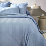 Linge de lit satin rayé - drap - housse 1 personneonne : 90x190cm - bleu - colombine Linge de lit satin rayé - drap - housse 1 personneonne : 90x190cm - bleu - colombine