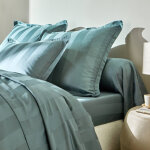 Linge de lit satin rayé - drap plat 1 personneonne : 180x290cm - vert - colombine Linge de lit satin rayé - drap plat 1 personneonne : 180x290cm - vert - colombine