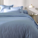 Linge de lit satin uni - drap plat 1 personneonne : 180x290cm - bleu - colombine