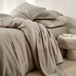 Linge de lit satin uni - drap - housse 2 personnesonnes : 160x200cm - beige - colombine