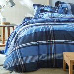 Linge de lit scott flanelle tiss teint - drap - housse 1 personneonne : 90x190cm - bleu - colombine