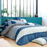 Linge de lit tommy imprim gomtrique - coton - drap plat 1 personneonne : 180x290cm - bleu - colombine ...