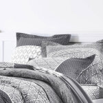 Linge de lit tommy imprim� g�om�trique - coton - taie d'oreiller volant plat : 65x65cm - gris - colombine ...