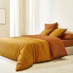 Linge de lit uni bicolore coton - 50x70 - marron - colombine