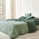 Linge de lit uni bicolore coton - housse de couette 2 personnesonnes : 240x220cm - vert - colombine
