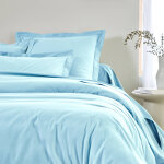 Linge de lit uni - coton bio * * - drap plat 1 personneonne : 180x290cm - bleu - colombine