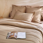 Linge de lit uni coton - housse de couette 2 personnesonnes : 200x200cm - beige - colombine