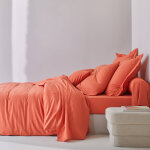 Linge de lit uni coton - taie de traversin 86x190cm - orange - colombine