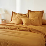 Linge de lit uni coton - drap - housse 2 personnesonnes : 140x200cm - jaune - colombine