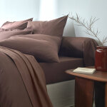 Linge de lit uni coton - drap - housse 1 personneonne : 90x200cm - marron - colombine