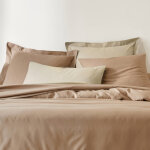 Linge de lit uni coton - taie d'oreiller volant plat : 50x70cm - beige - colombine