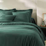 Linge de lit uni flanelle - taie d'oreiller volant plat : 63x63cm - vert - colombine