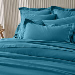 Linge de lit uni flanelle - drap - housse 2 personnesonnes : 160x200cm - bleu - colombine