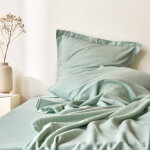 Linge de lit uni flanelle - taie d'oreiller forme sac : 63x63cm - vert - colombine