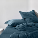 Linge de lit uni flanelle - taie d'oreiller forme sac : 63x63cm - bleu - colombine
