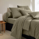 Linge de lit uni flanelle passepoil contrast, collection  intemporelle  - drap - housse 1 personneonne ...