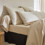 Linge de lit uni flanelle passepoil contrast, collection  intemporelle  - drap - housse 1 personneonne ...