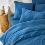 Linge de lit uni en jersey passepoil coton - housse de couette 2 personnesonnes : 240x220cm - bleu - ...