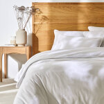 Linge de lit uni en jersey passepoil coton - housse de couette 2 personnesonnes : 240x220cm - blanc ...