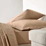 Linge de lit uni polyester - coton colombine - housse de couette 2 personnesonnes : 260x240cm - beige ...
