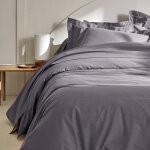 Linge de lit uni polyester - coton colombine - drap - housse 2 personnesonnes : 160x200cm - gris - colombine ...