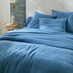Linge de lit uni en triple gaze de coton - drap plat 1 personneonne : 180x290cm - bleu - colombine