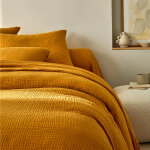 Linge de lit uni en triple gaze de coton - drap - housse 2 personnesonnes : 140x190cm - jaune - colombine ...