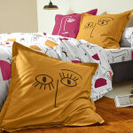 Linge de lit vitaly coton  motifs visages - drap plat 2 personnesonnes : 240x300cm - blanc - colombine ...