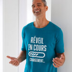 Maxi t - shirt pyjama imprim�  r�veil en cours  - blancheporte